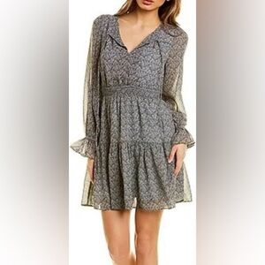 Lucy Paris Wren Tiered Long Sleeve Gray Floral Mini Dress